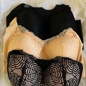 Set of 3 Elegant Lace Women's Intimates Set - Black and Tan 2xl